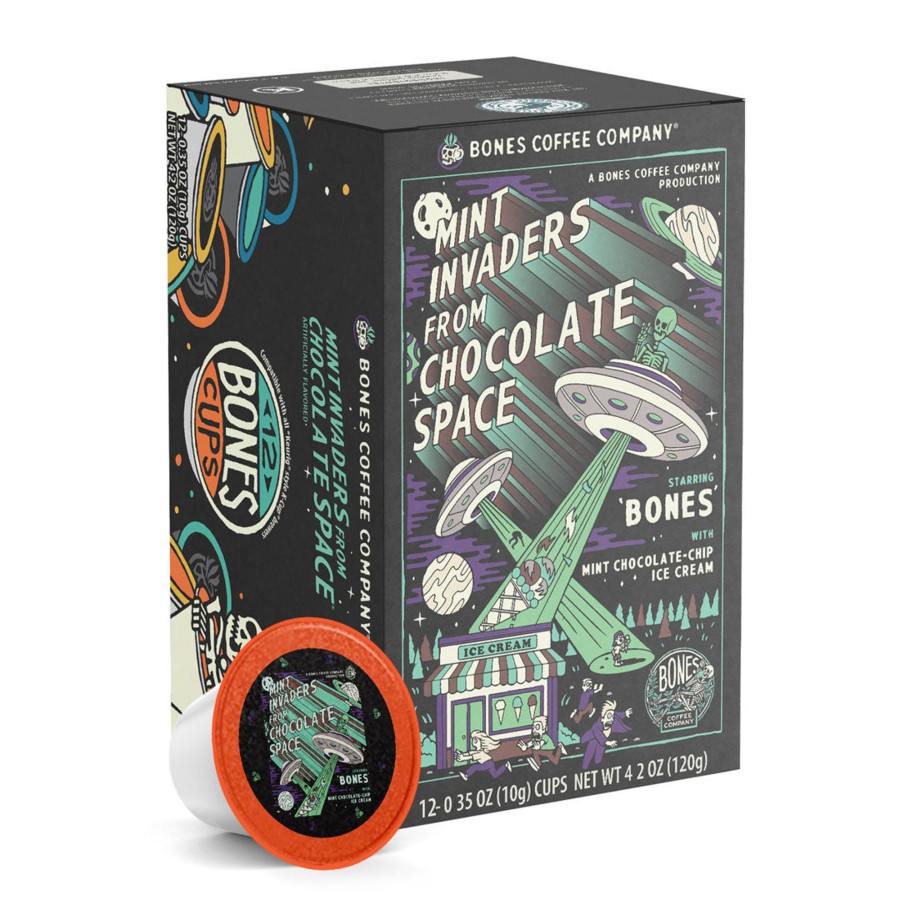 Coffee & Cocoa Bones Coffee Company | Mint Invaders From Chocolate Space Bones Cups - 12 Count