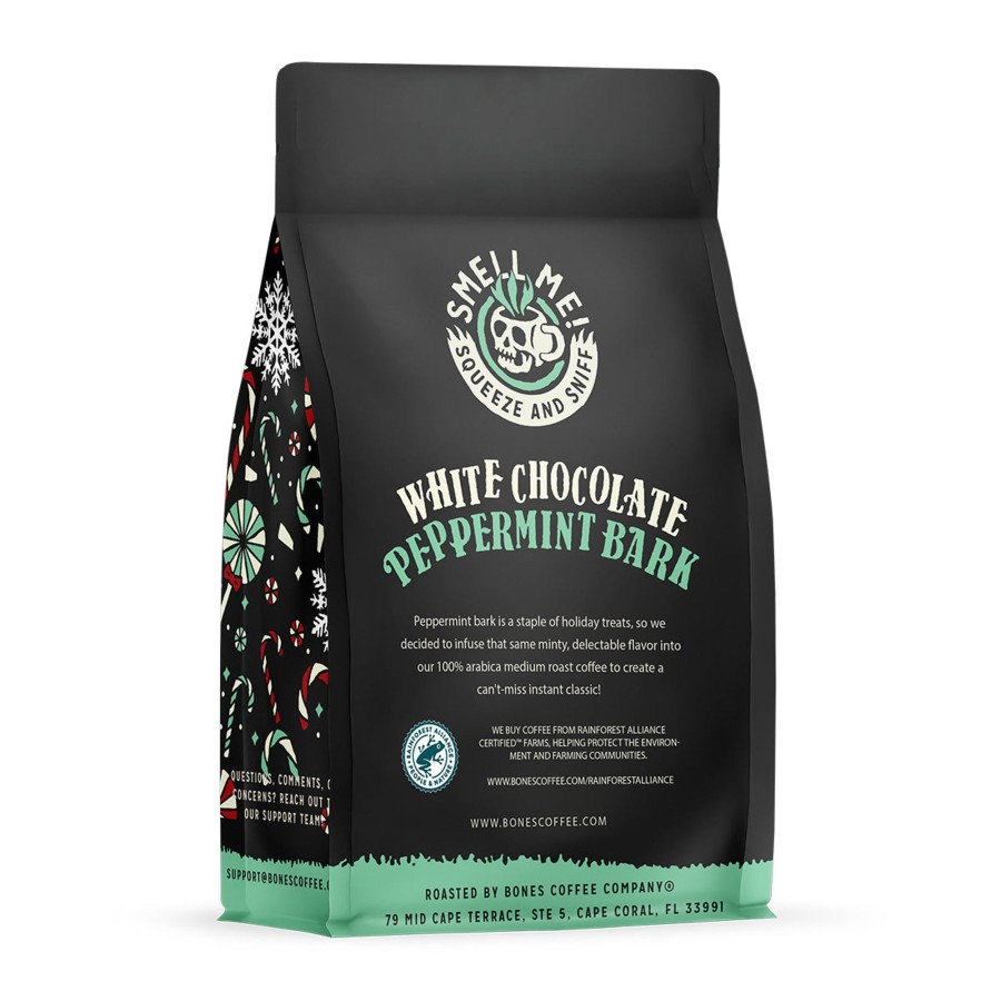 Coffee & Cocoa Bones Coffee Company | White Chocolate Peppermint Bark | 12Oz