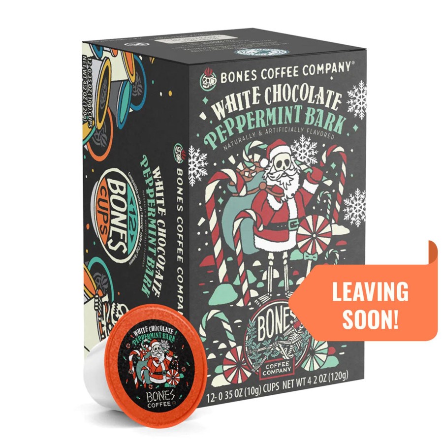 Coffee & Cocoa Bones Coffee Company | White Chocolate Peppermint Bark Bones Cups - 12 Count