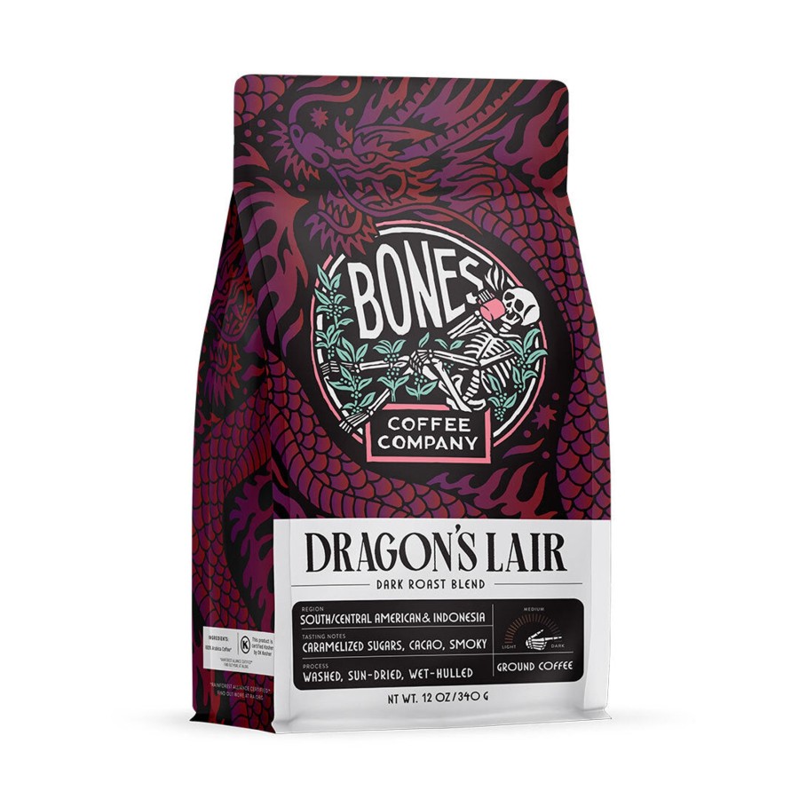 Coffee & Cocoa Bones Coffee Company | Dragon'S Lair Dark Roast Blend | 12Oz